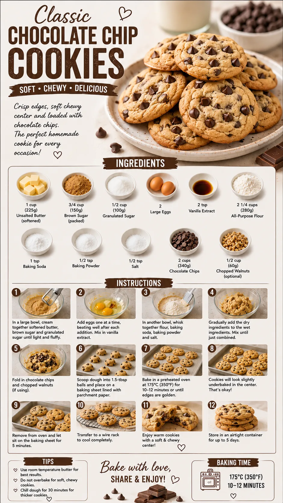 Ein Stapel frisch gebackener, goldbrauner Chocolate Chip Cookies auf einem hellen Teller.