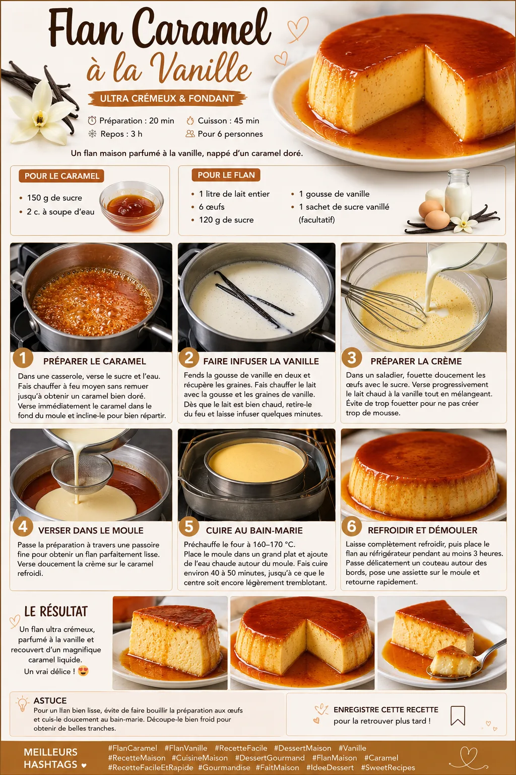 Un flan au caramel à la vanille découpé sur une assiette blanche avec une sauce caramel brillante.